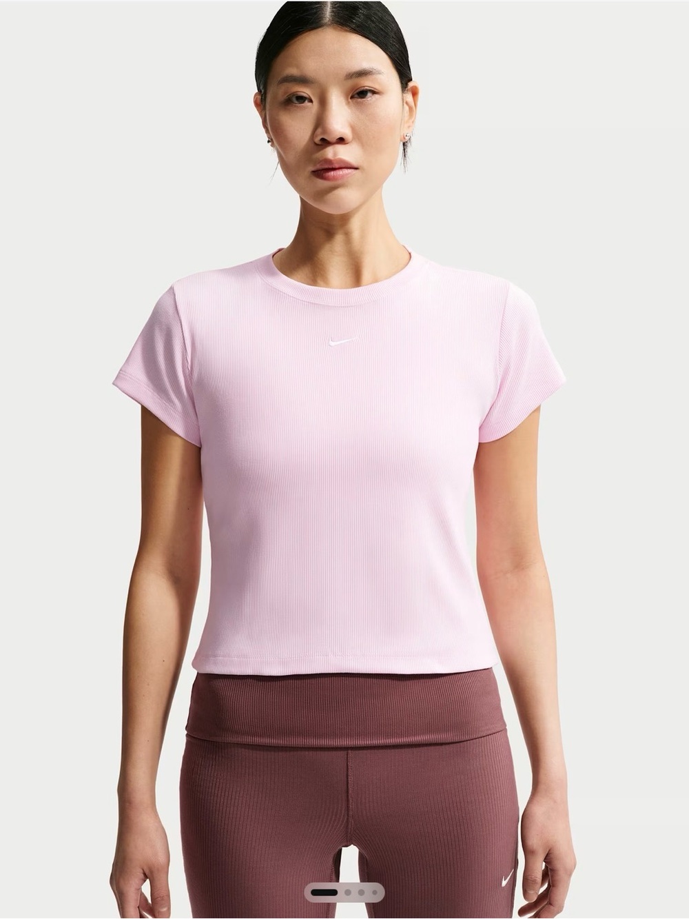 Nike Light Pink Ribbed Short-Sleeve Crop Tee